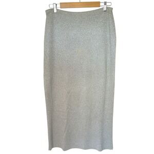 Colette Mordo Sadimara Silver Metallic Knit Midi Pencil Skirt Womens Large Lurex